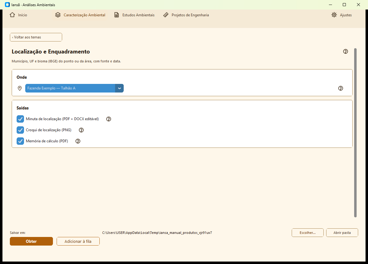 Captura de tela da página da ferramenta Localização e Enquadramento no aplicativo Iansã
